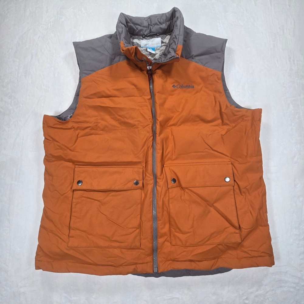 Columbia Sportswear Mens 550 Duck Down Puffer Vest Orange Gray XL WM1262